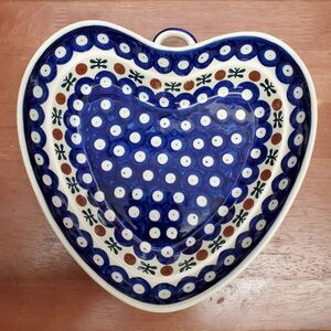 Polish Pottery Heart Shaped Bowl Mosquito Pattern